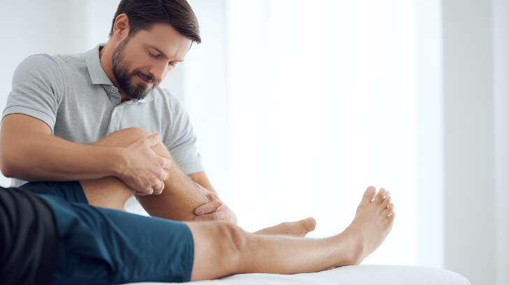 Physiotherapist working with client